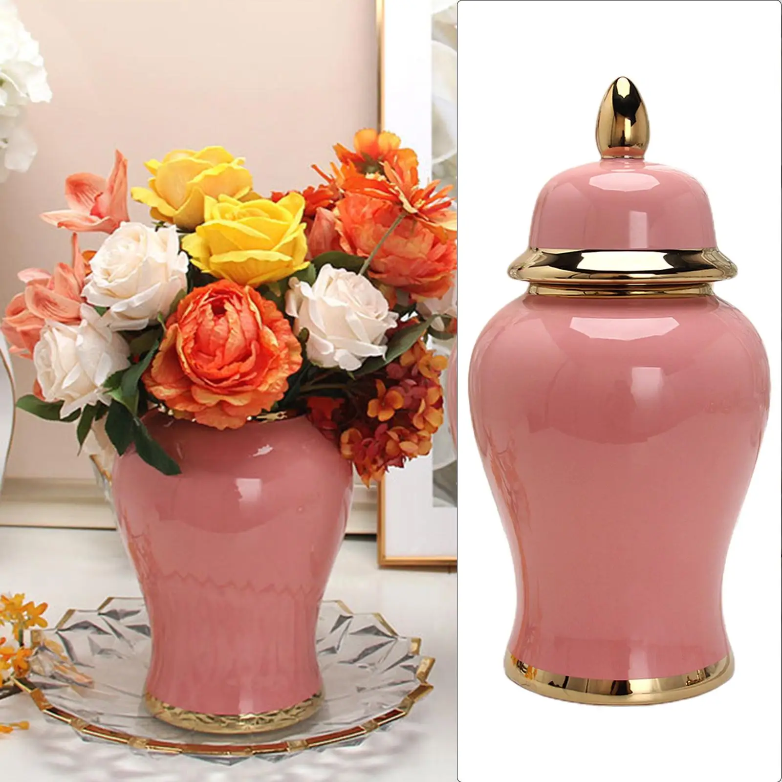 Porcelain Ginger Jars Chinese Style Flower Pot Desk Decorative Flower Vase for