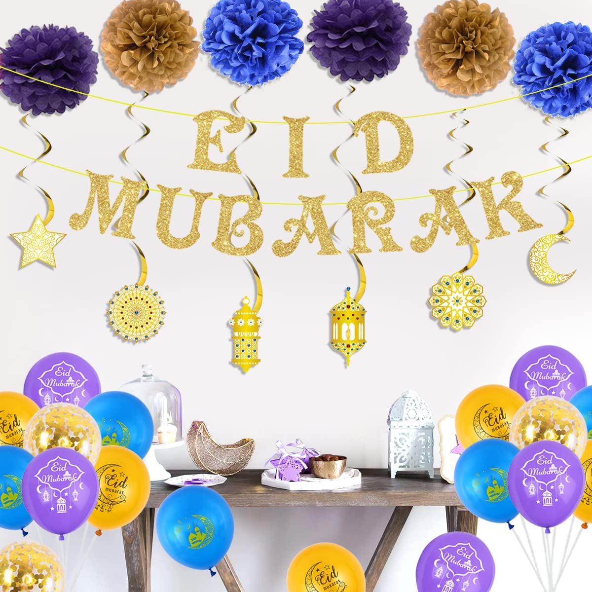 Cheereveal Eid украшения для дома Eid Mubarak баннер и воздушные шары  Рамадан Mubarak Потолочный декор подвесные кружки помпоны цветы | AliExpress