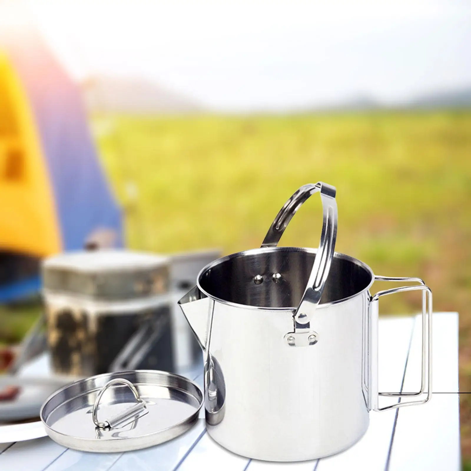 1.2L Camping Kettle Cooker Handle Equipment Teapot Cookware with Lid Hanging Pot