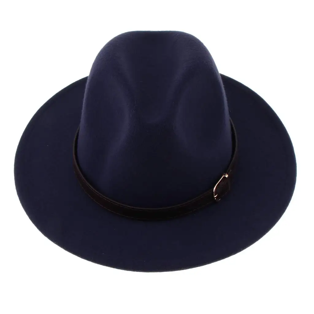 Retro Wool Fedora Hat Leather Belt Trilby Hat Gangster Cap Unisex