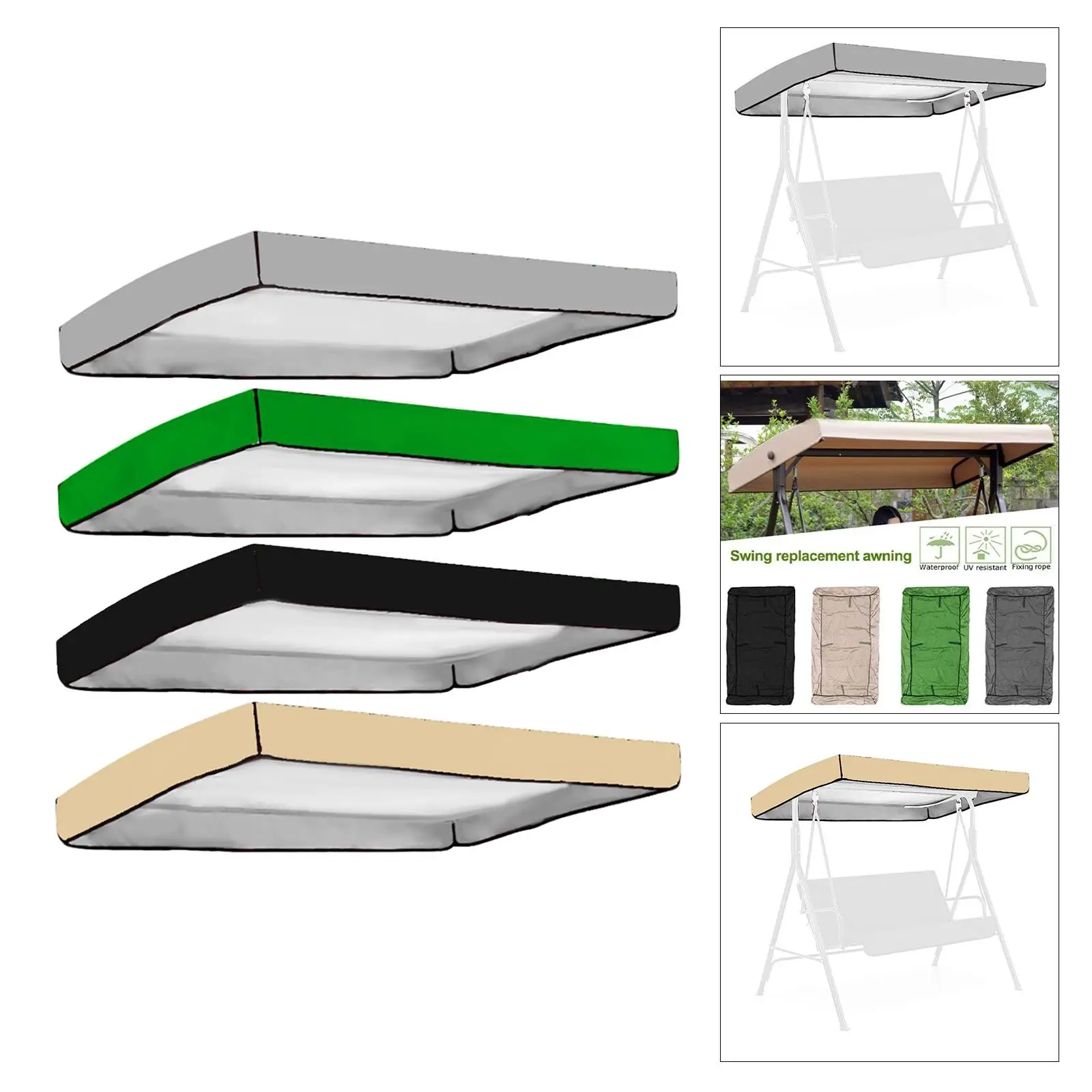 Swing Canopy Replacement Top Cover Waterproof Sun Shade Spare Cover Anti UV for Bench Seat Porch Patio Garden Swing Hammock