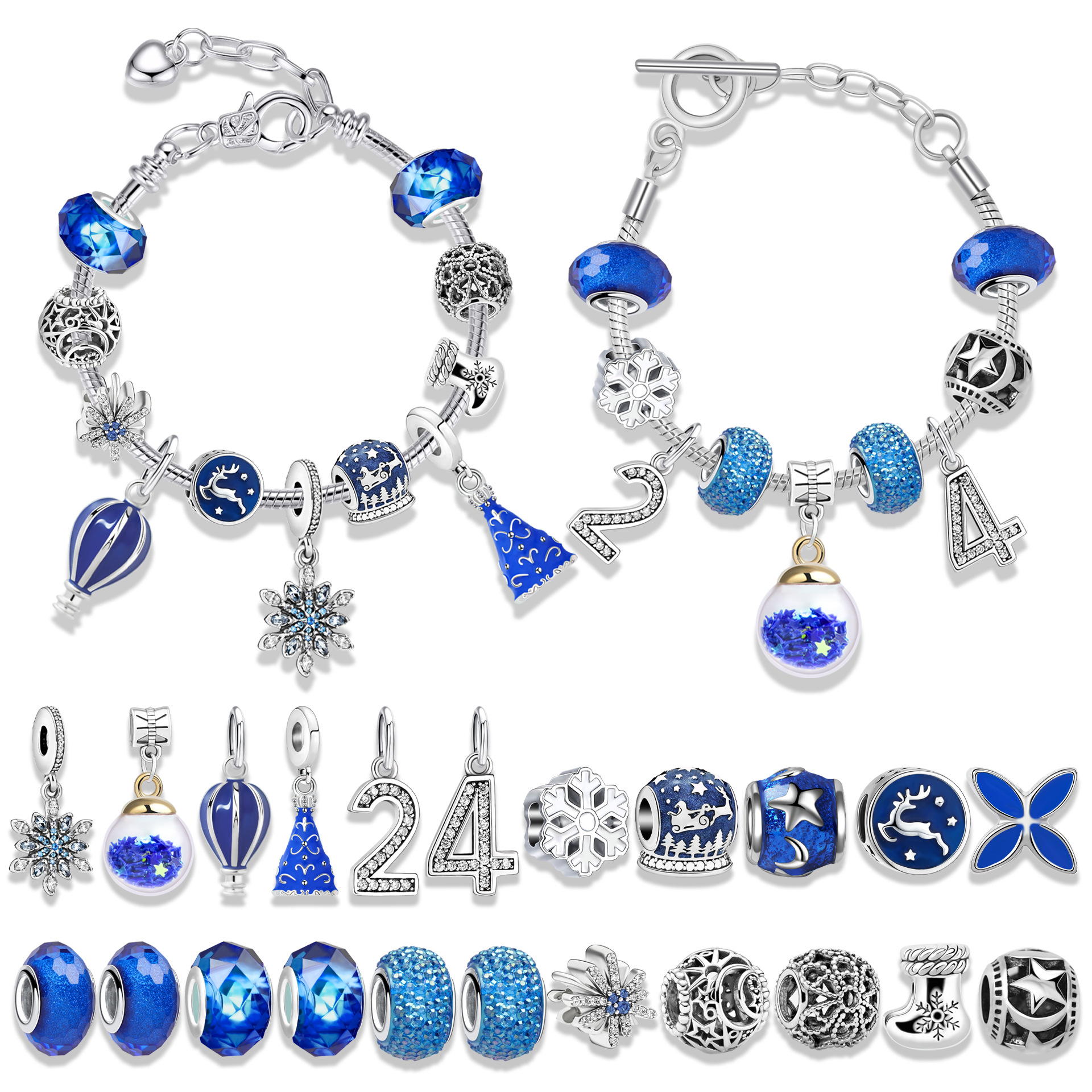 Description Picture 3 of item24 Days DIY Advent Calendar Jewelry Gift Box Blue Jewelry Bracelets Set for Girls Kids 2023 Countdown Christmas Advent Calendar