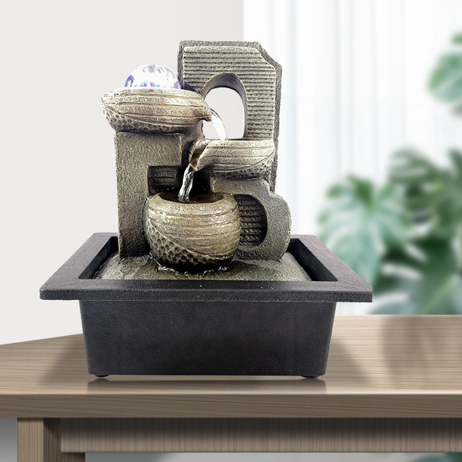Desktop Tiered Log Tabletop Flowing Water with LED Lights Relaxation Crafts Zen for Backyard Outdoor Office Meditation