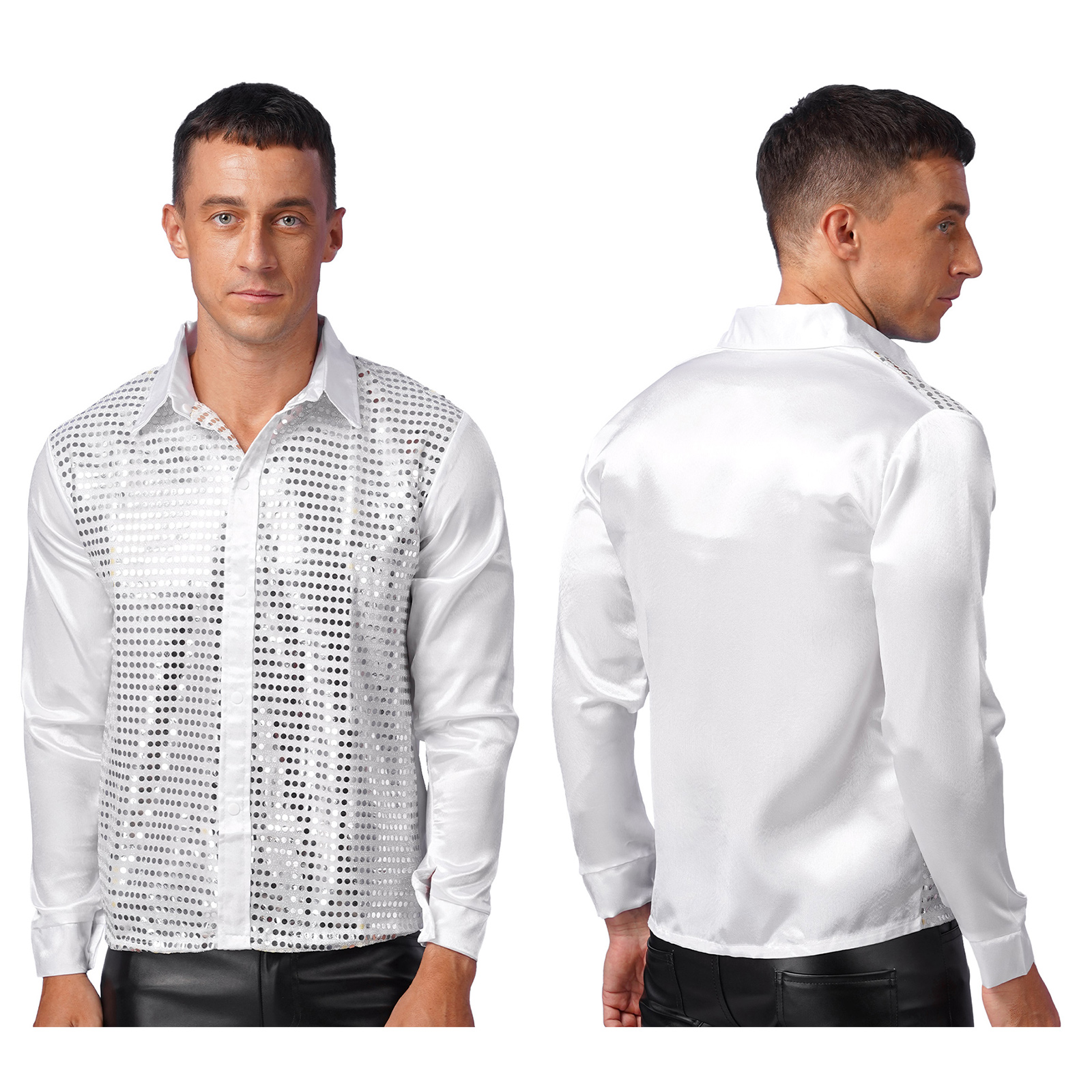 Männer Hip Hop Jazz Latin Dance Tops Langarm Shiny Pailletten Revers Hemd Tops Nachtclub Party Pole Dance Leistung Dancewear – Detail 2