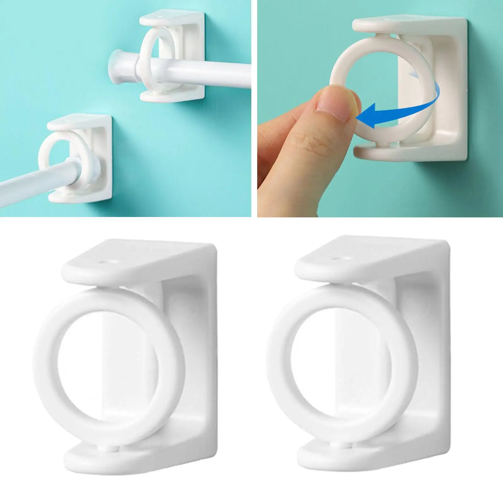 Plastic Curtain Rod Brackets Holder Hook Rotatable Nail Free for Living Room