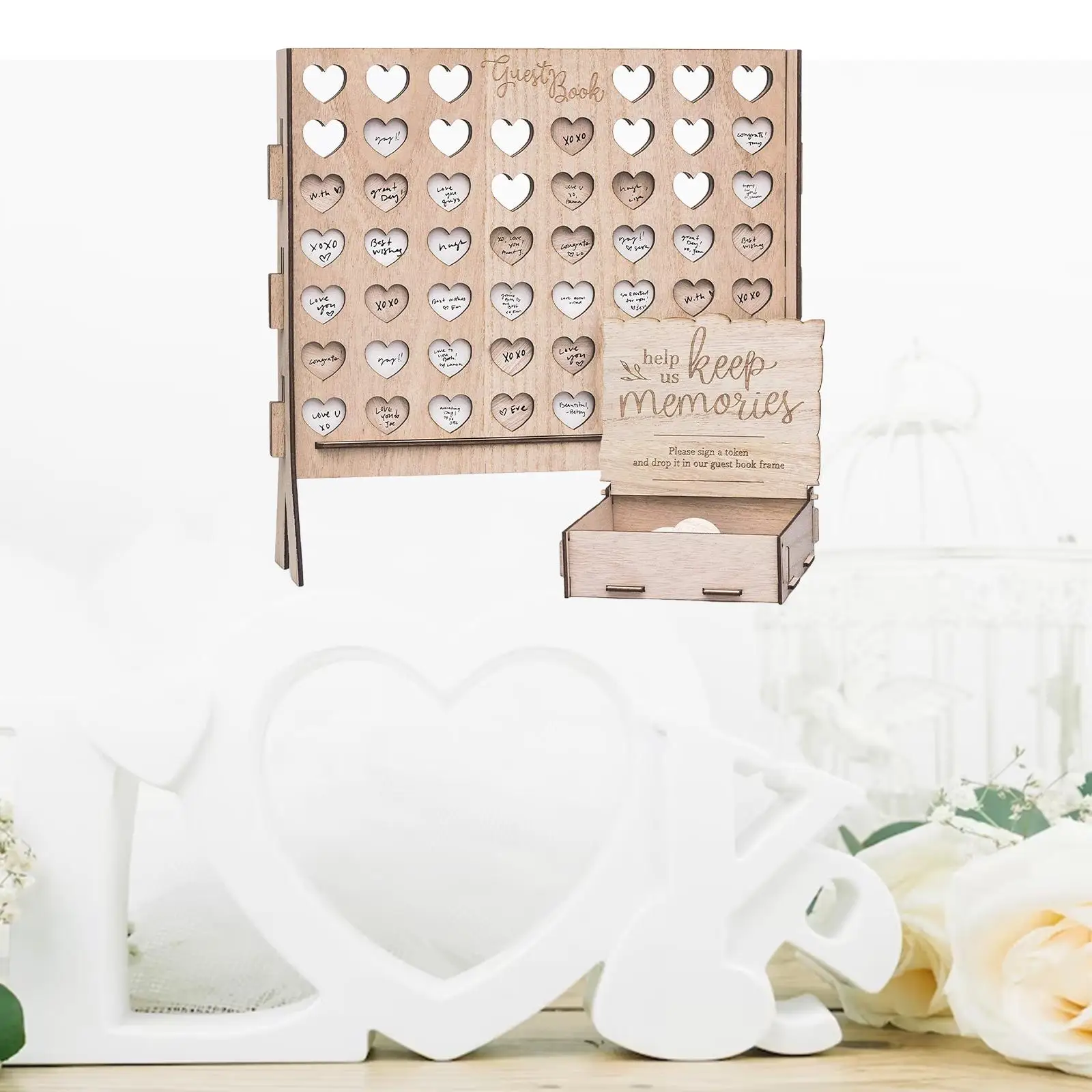 Rustic Wedding Reception Guest Book Decorative with Wooden Hearts Drop Box for Events Centerpiece Wedding Gift Reception Holiday