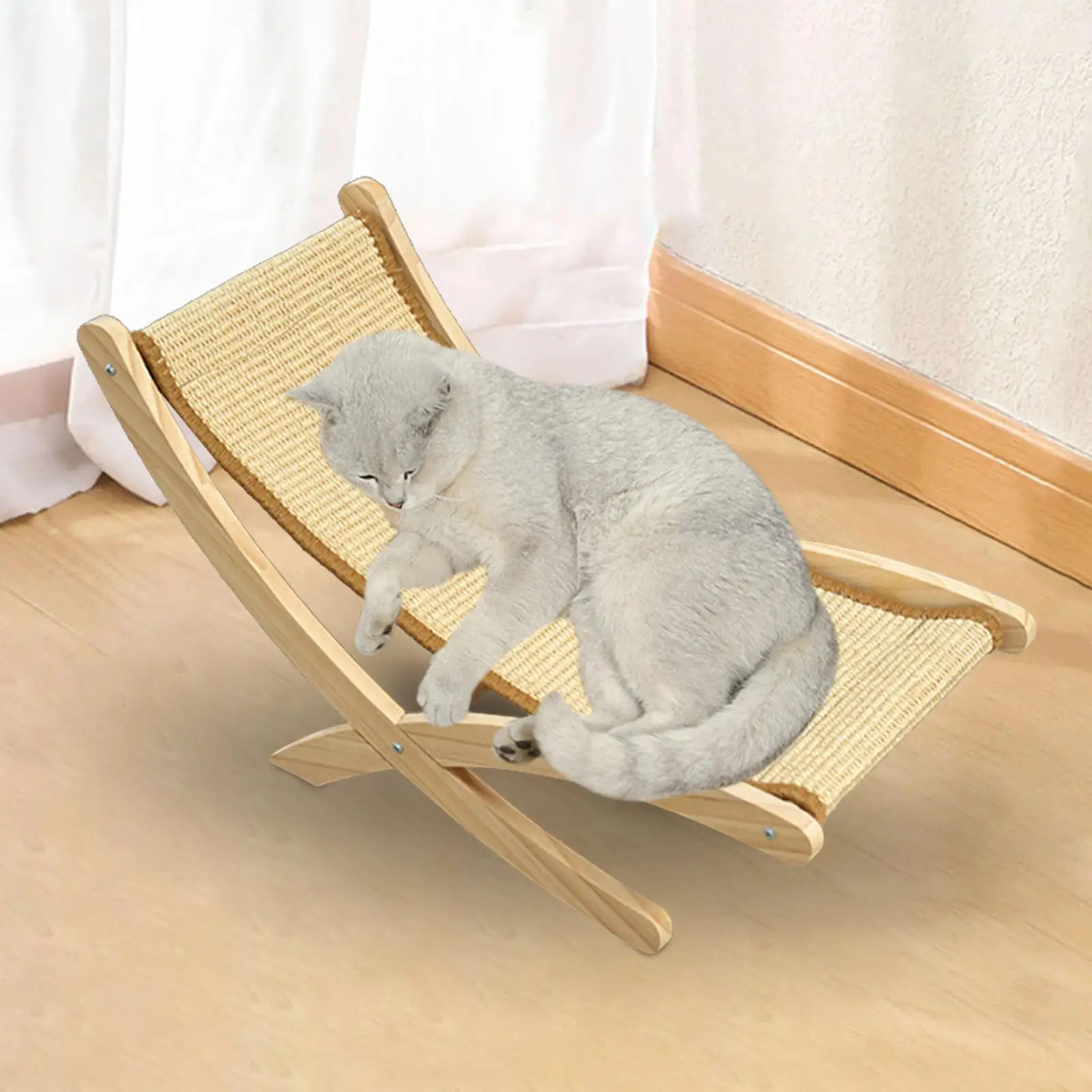 Cat Lounge Chair Portable Wooden Rocking Chair Cats Raised Bed Cat Hammock Bed for Small Animal Cat and Dog Rabbit Bunny Puppy