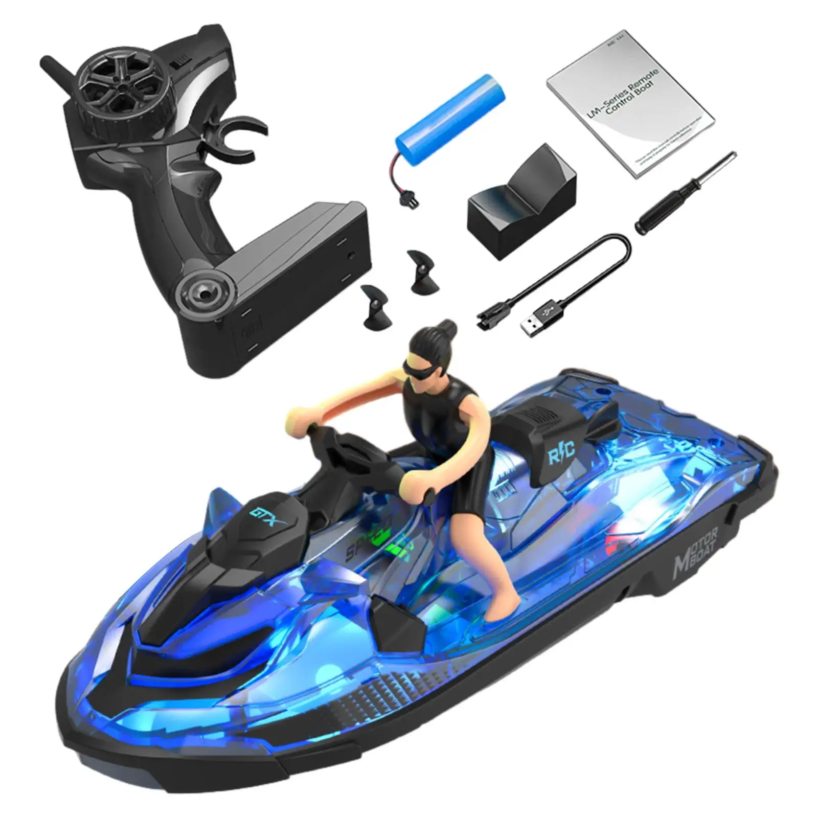 RC Speed Boat with Light 2 Gears Speed Adjustment Simulation Fast Remote Control Boat for Adults Kids Boys Girls Birthday Gifts