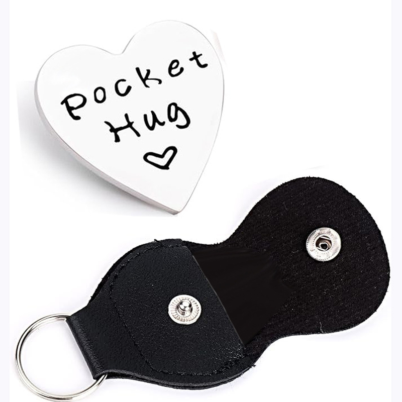 Taschen umarmung Token Fern beziehung Andenken Edelstahl inspirierendes Geschenk mit PU-Leder Schlüssel bund – Detail 1