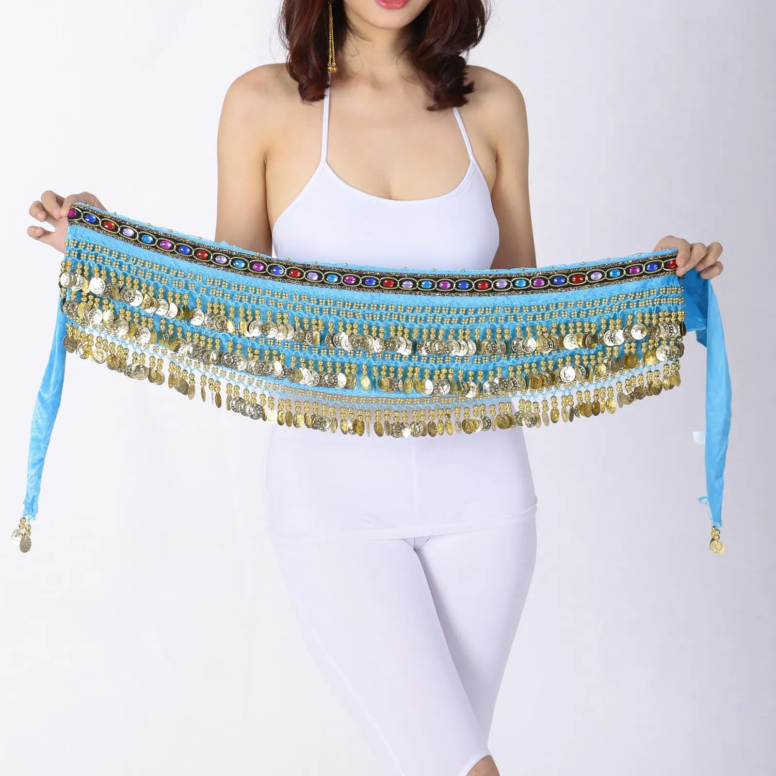 Belly Dance Hip Scarf Wrap Dancewear Waist Chain Bellydance Hip Belt for Party Latin Dance Samba Stage Performance Festival