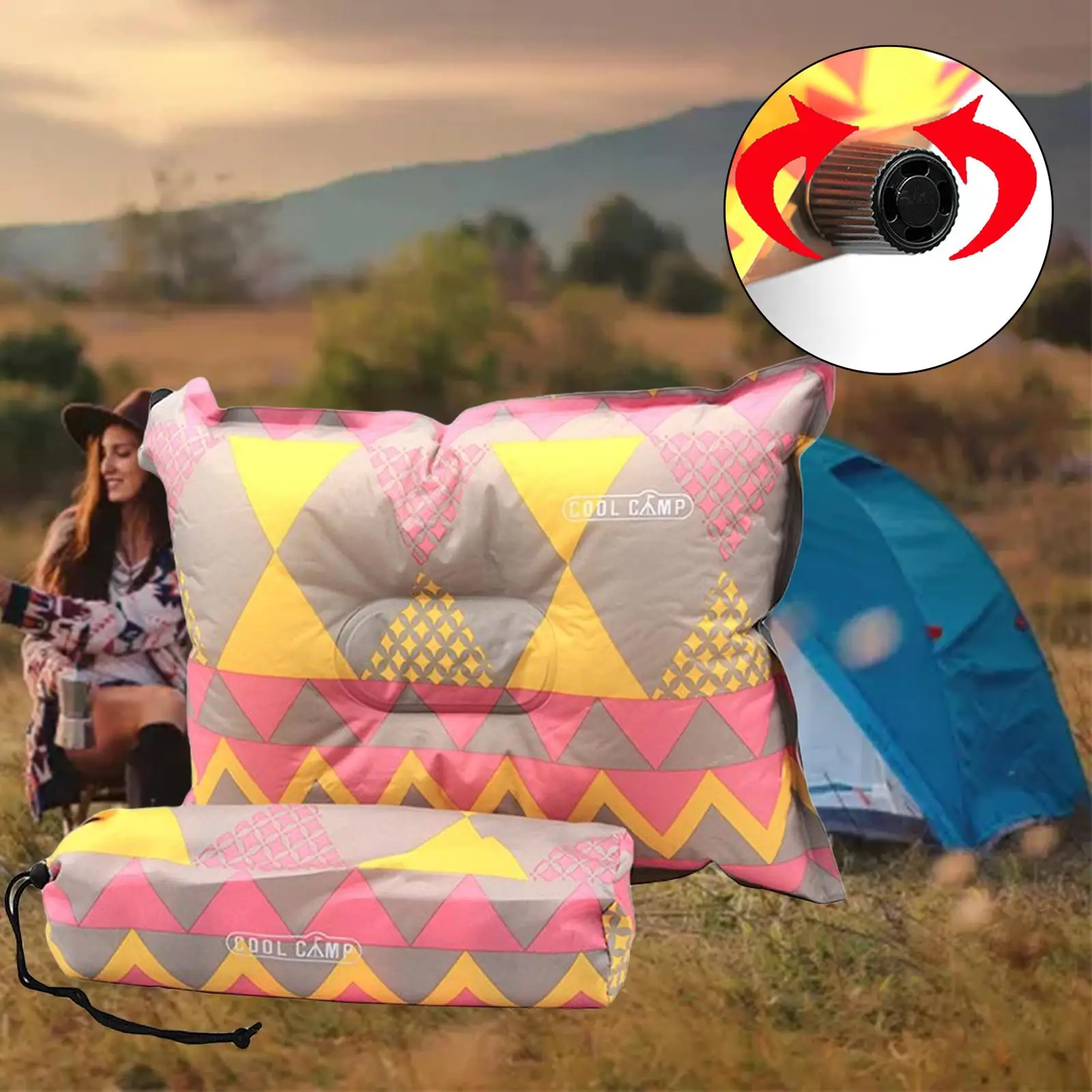 Colorful Inflating Travel Camping Pillow with Storage Bag Non Slip Stylish ,Easy to Inflate and Deflate