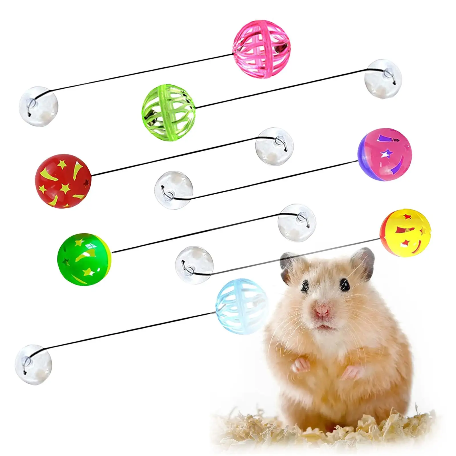 7Pcs Toy Bell Balls with Sucker Interactive Toy for Lizards Reptile Bird