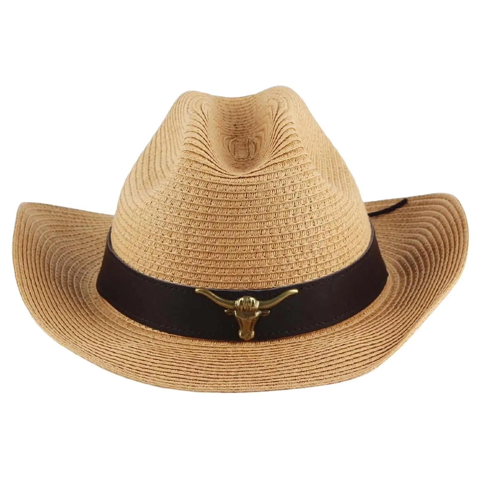 Fashionable Western Cowboy Hat Sun Protection Hat Wide Brim Straw Cow Decorate for Summer Outdoor Leisure Cowgirl Beach Adults