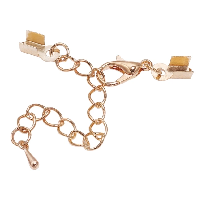 3mm Glue On Leather Cord End and Extender Chain with Lobster Claw Clasps  Rose Gold Copper Plated Q10 per Pkg