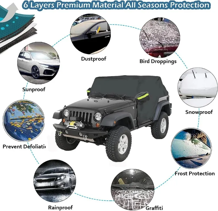 Media cubierta negra colocada sobre un Jeep Wrangler TJ