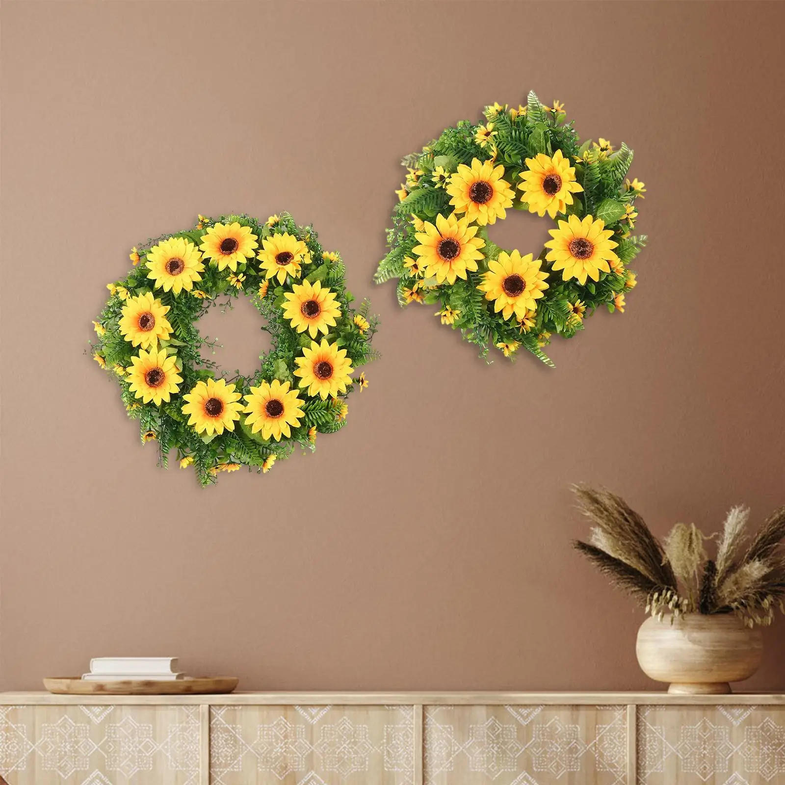 Artificial Sunflower Wreath Hanging Garland Rustic Outdoor Front Door Wreath for Home Decor Backyard Party Fireplace Farmhouse