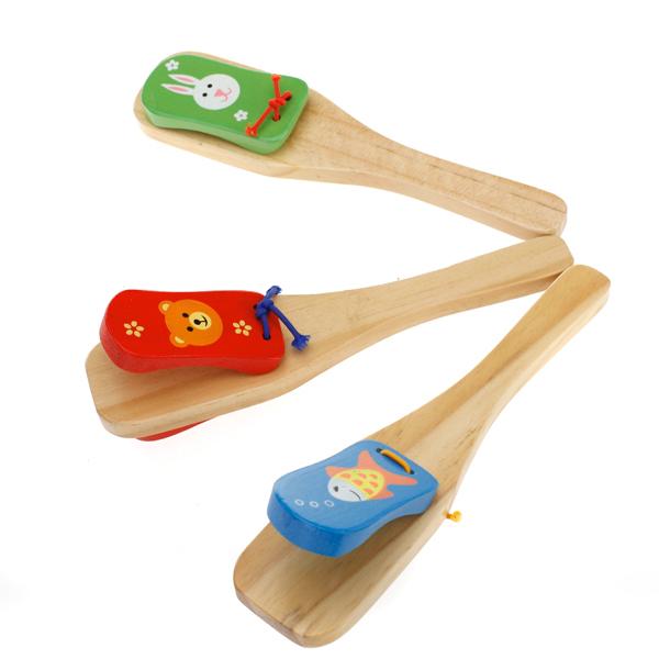 Kids Musical Percussion Instrument Wooden Castanet Clapper w/ Handle