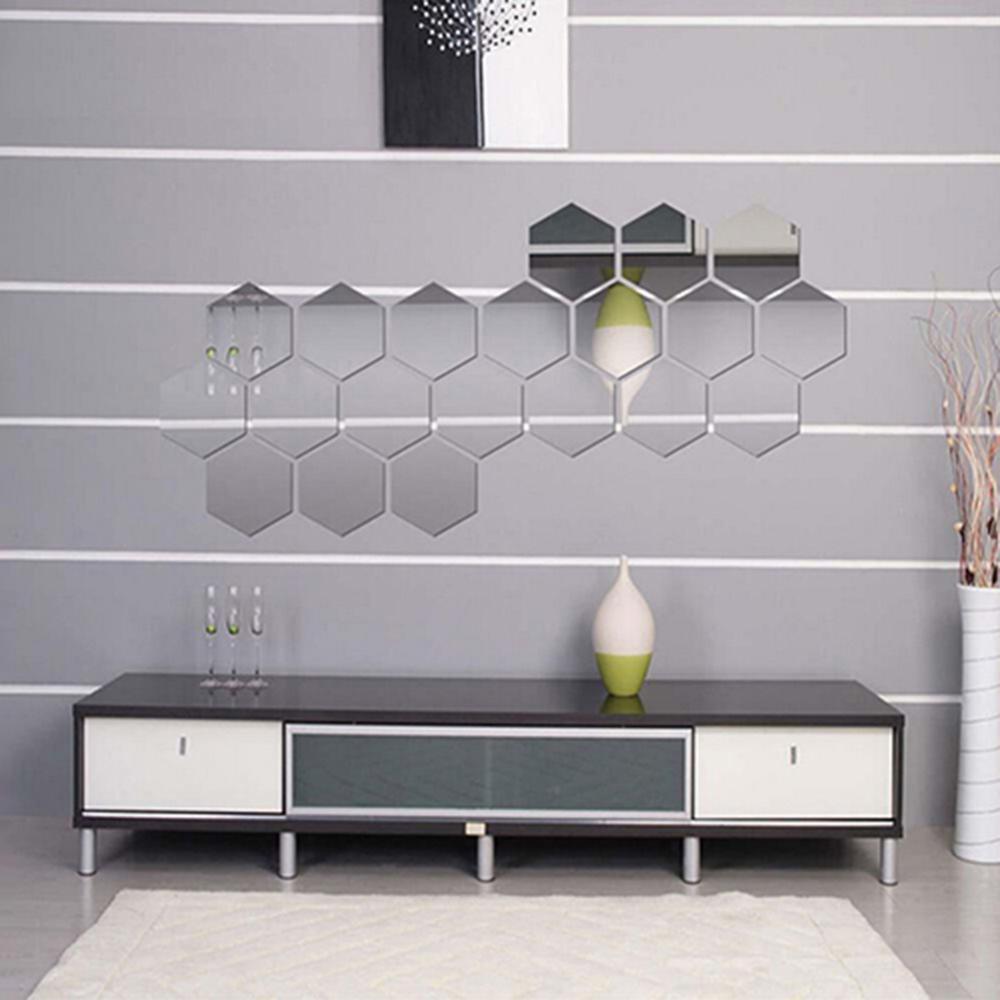 Description Picture 6 of item12 Pcs Hexagonal Self Adhesive Mirror Effect Wall Sticker Various Sizes 3D Acrylic DIY Decal Geometric Living Room Decal Decor