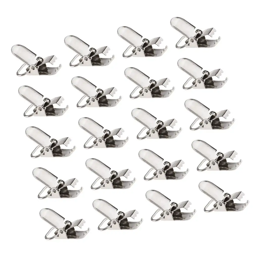 20Pcs/Lot Metal Baby Pacifier Suspender Clips Webbing Dummy Strap Holder Craft Hooks Craft Sewing Tool 28x10mm Silver