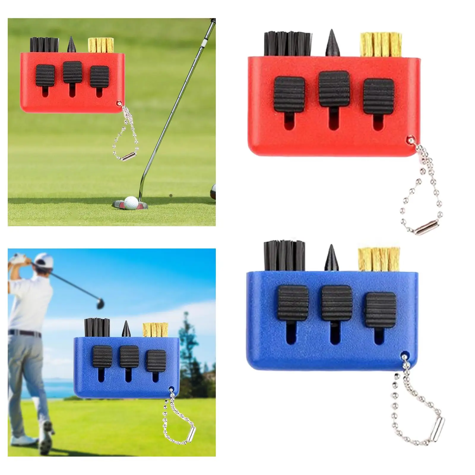 Golf Club Cleaning Brush Portable 3 in 1 Pocket for Wood Irons Clubs Grooves Golf Club Accessories Easy to Use Golf Ball Brush