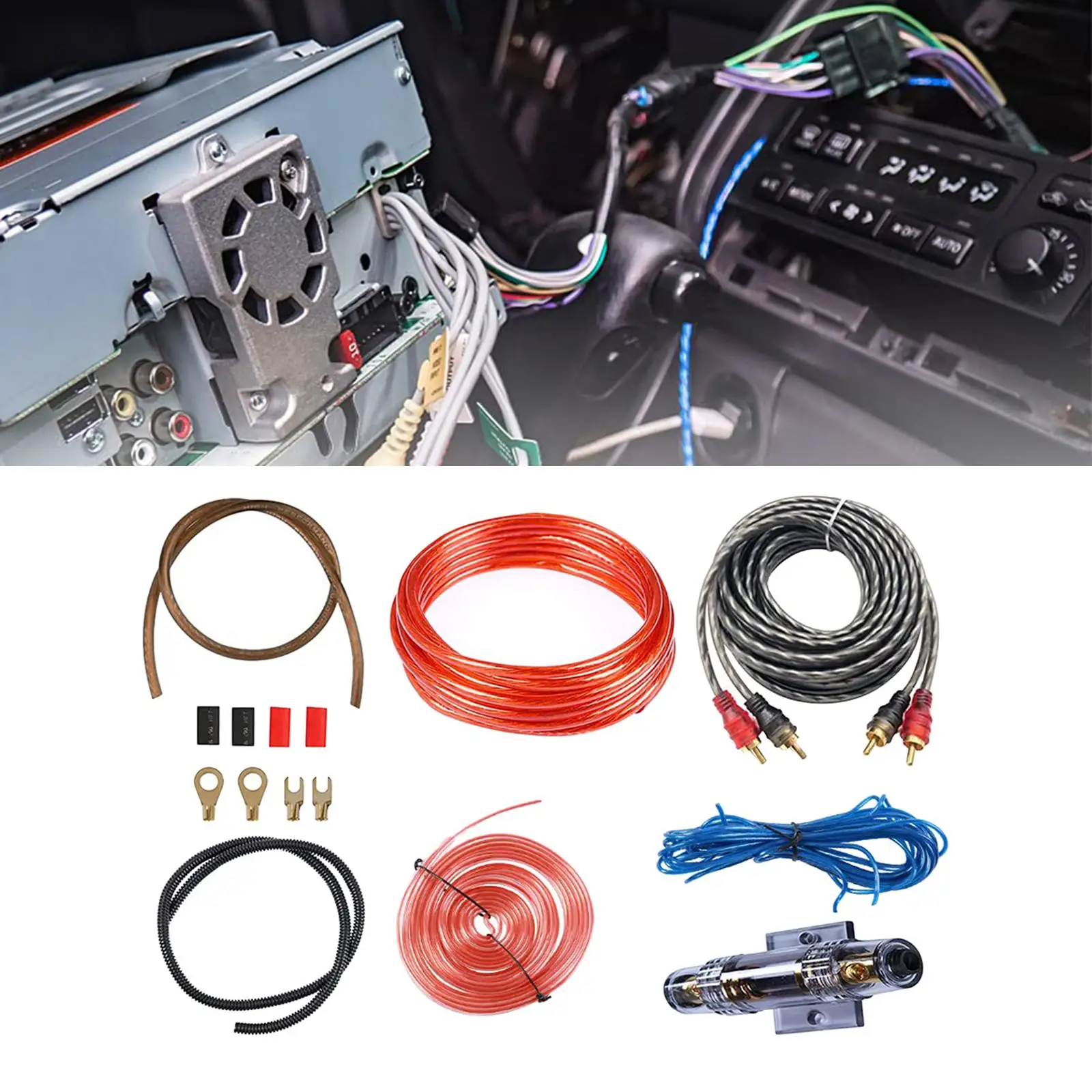 Car Audio Wiring Kit Installation Kit with Fuse Holder Speaker Cables Electrical
