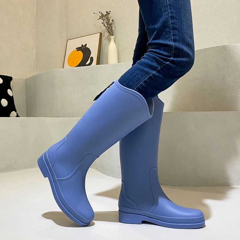 High Rubber Boots  Women’s Waterproof Work Garden Galoshes Female womens Rain Shoes Footwear for woman in blue