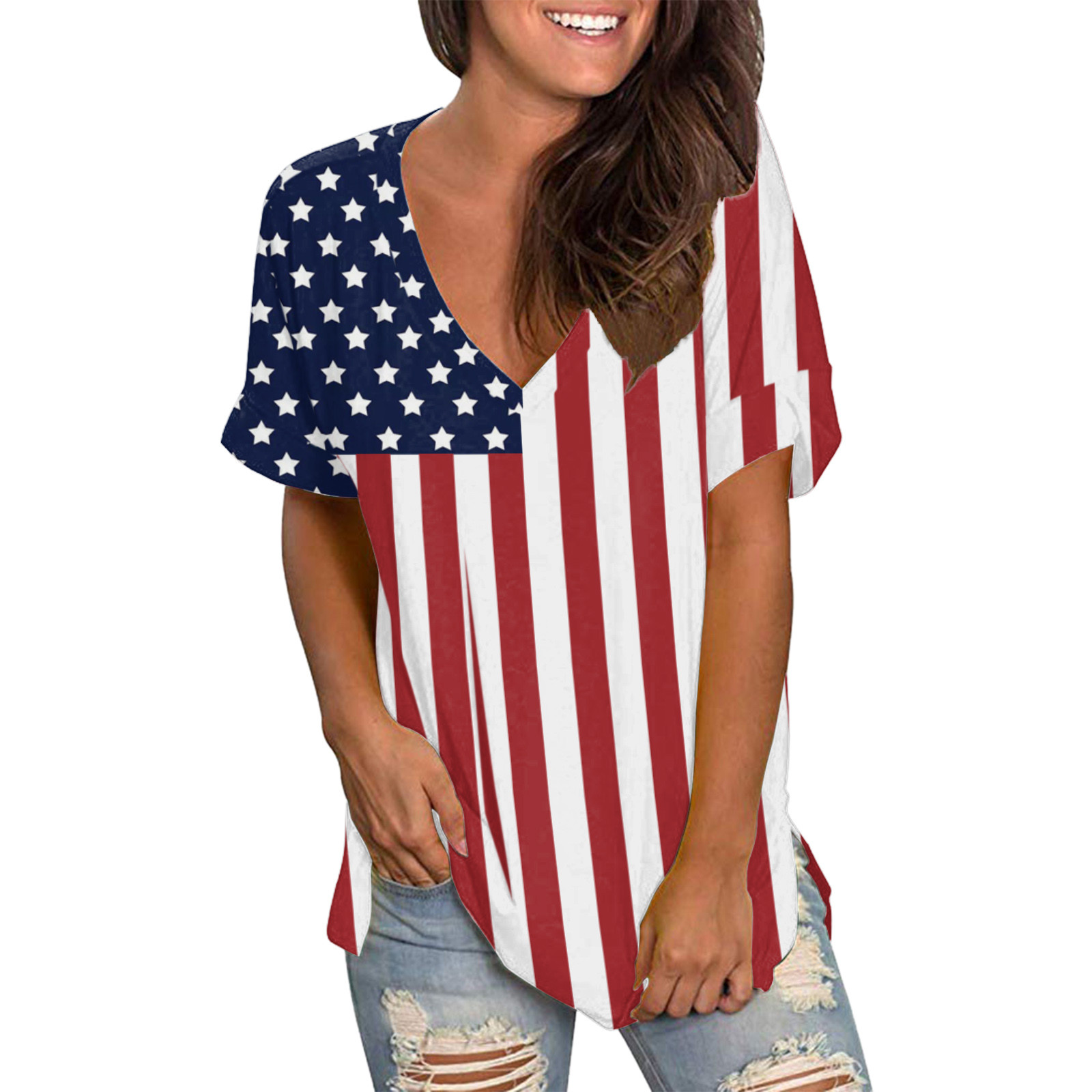 Womens Summer Tops Short Sleeve V Neck T Shirts Tee Printed Side Split  Tunic Running Shirts Women - купить по выгодной цене | AliExpress