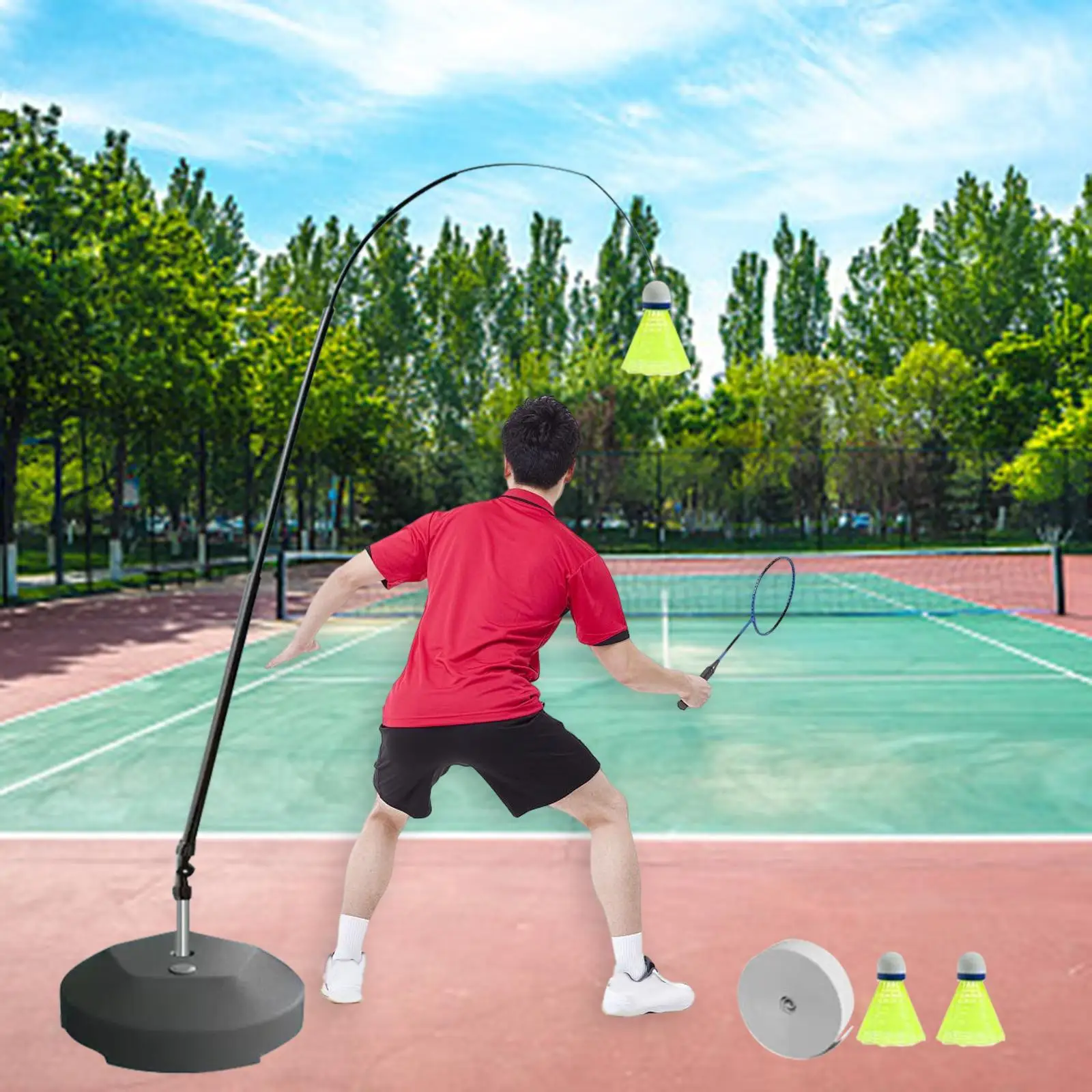 Self Practice Trainer Aid Auto Rebounding Equipment Elastic Rope Adjustable Badminton Training Device for Backyard Exercise