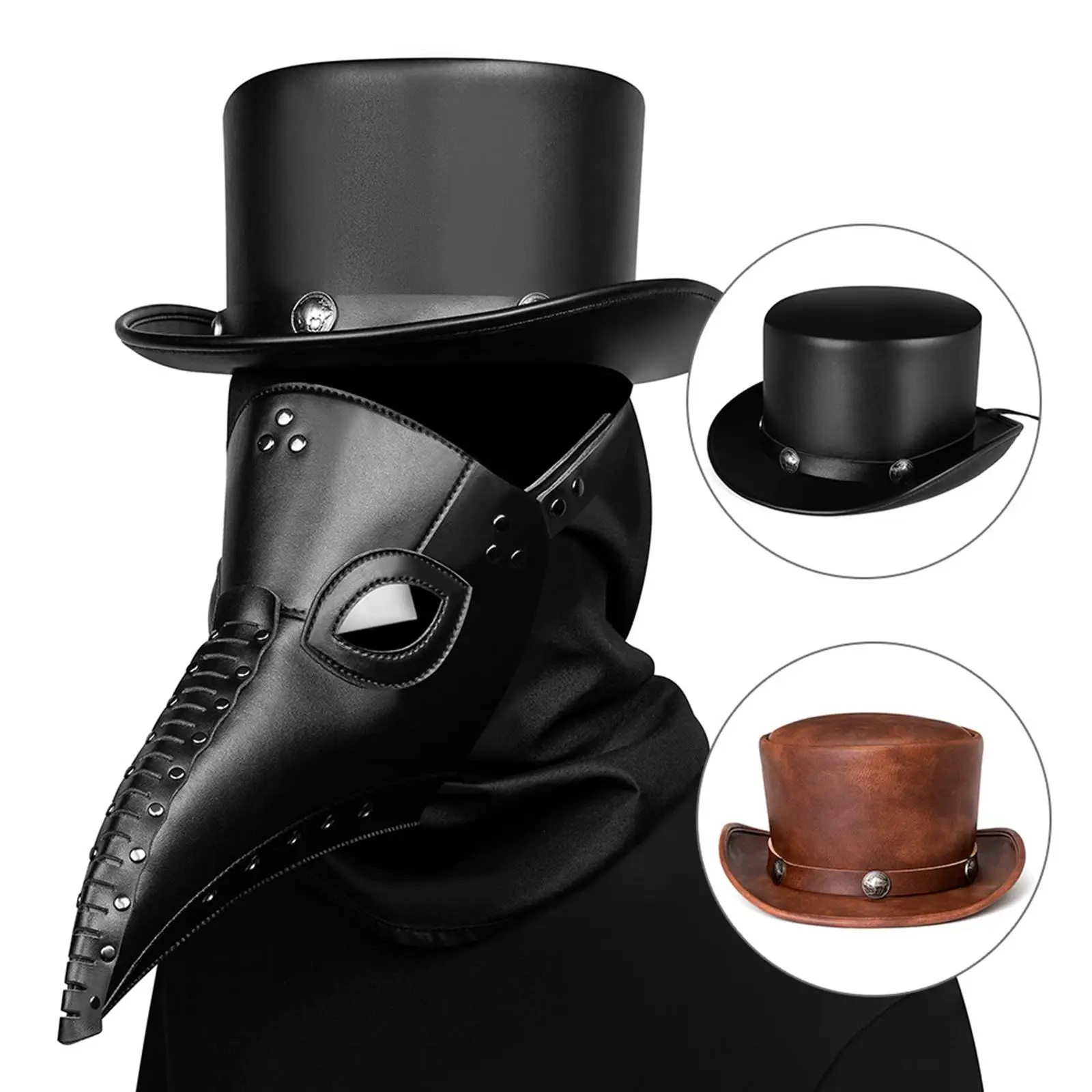 Unisex Magician Top Hat One Size Fits Most Adults Stovepipe Victorian Leather Headwear with Rivet for Men Showman Costume Circus