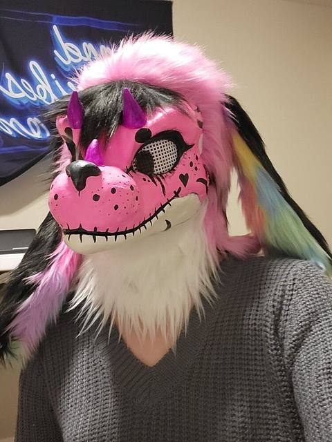 Pink and black on sale canine fursuit head