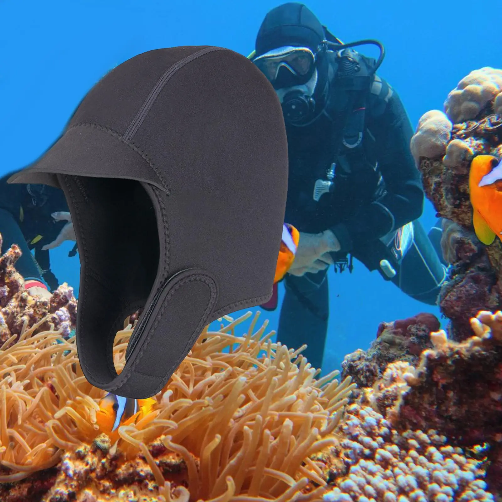 2mm neoprene wetsuit hood, ear protection, elasticated dive hood cap