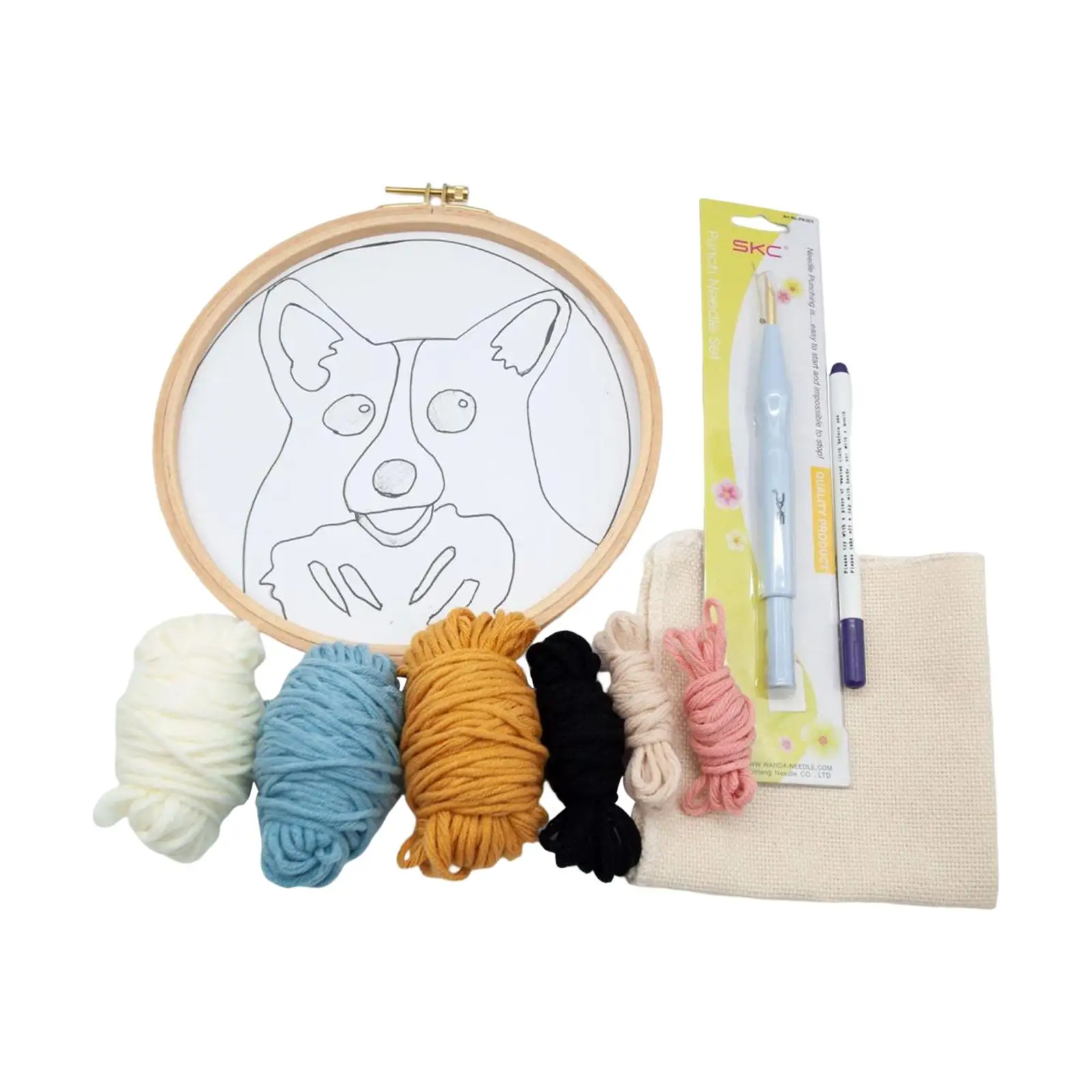 Punch Needle Embroidery Starter Kits Cute Dog Adults Beginner Landscape Punching Needle Embroidery Hoop Pattern Yarn Beginner