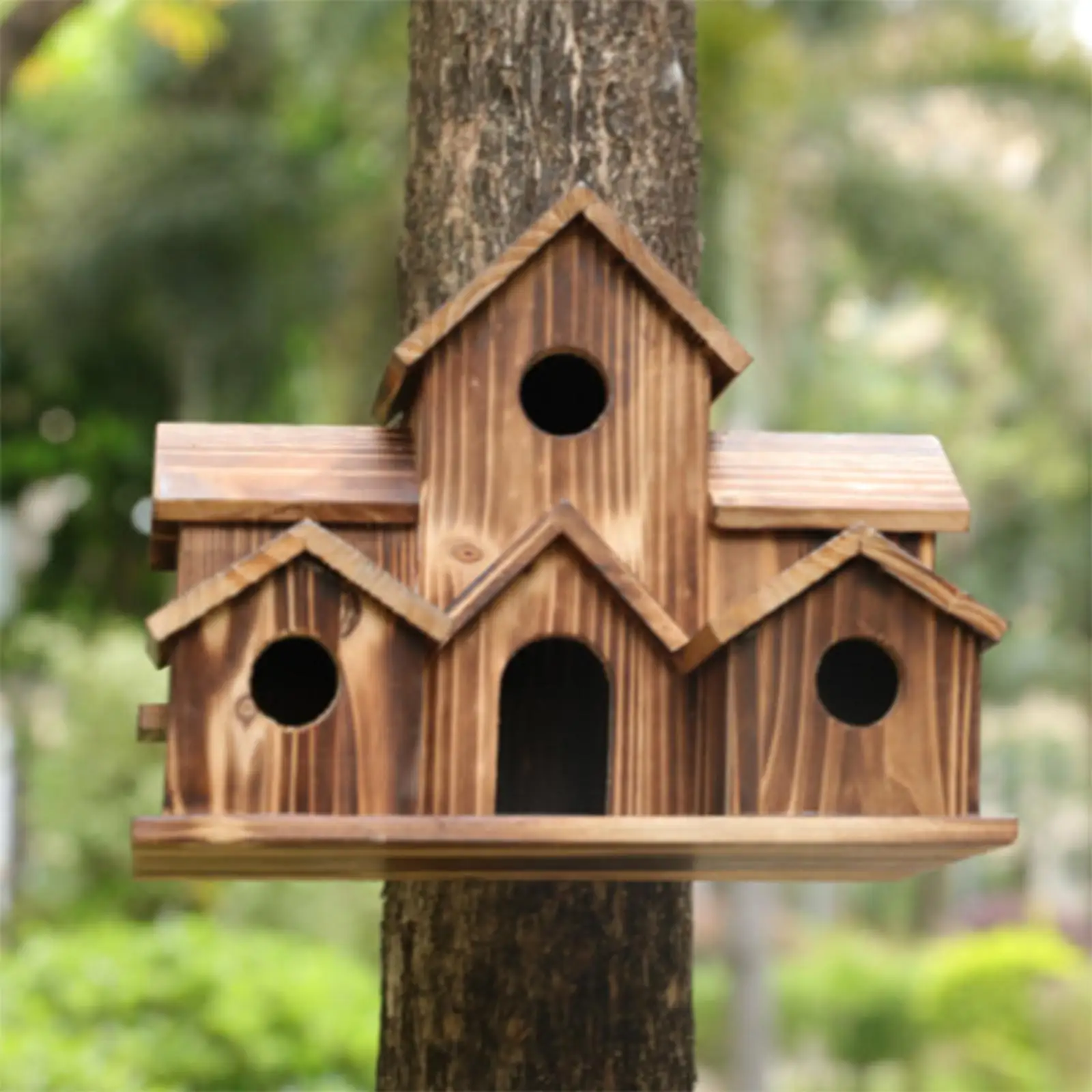 Wooden Bird House Hummingbird Nest Handmade Birds Hut Decor Supplies Hangable Bird Cage for Home Courtyard Outdoor Window Decor