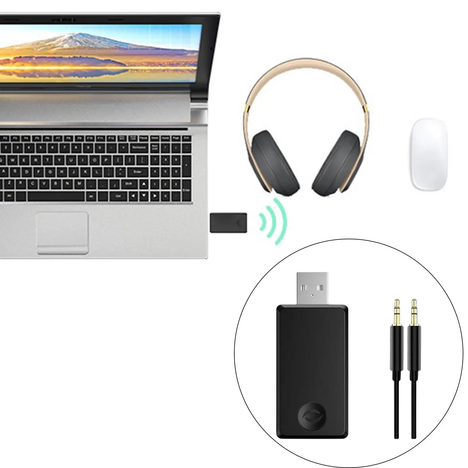 USB Bluetooth, USB & AUX 3.5mm AUX Audio Adapter for Desktop Computer