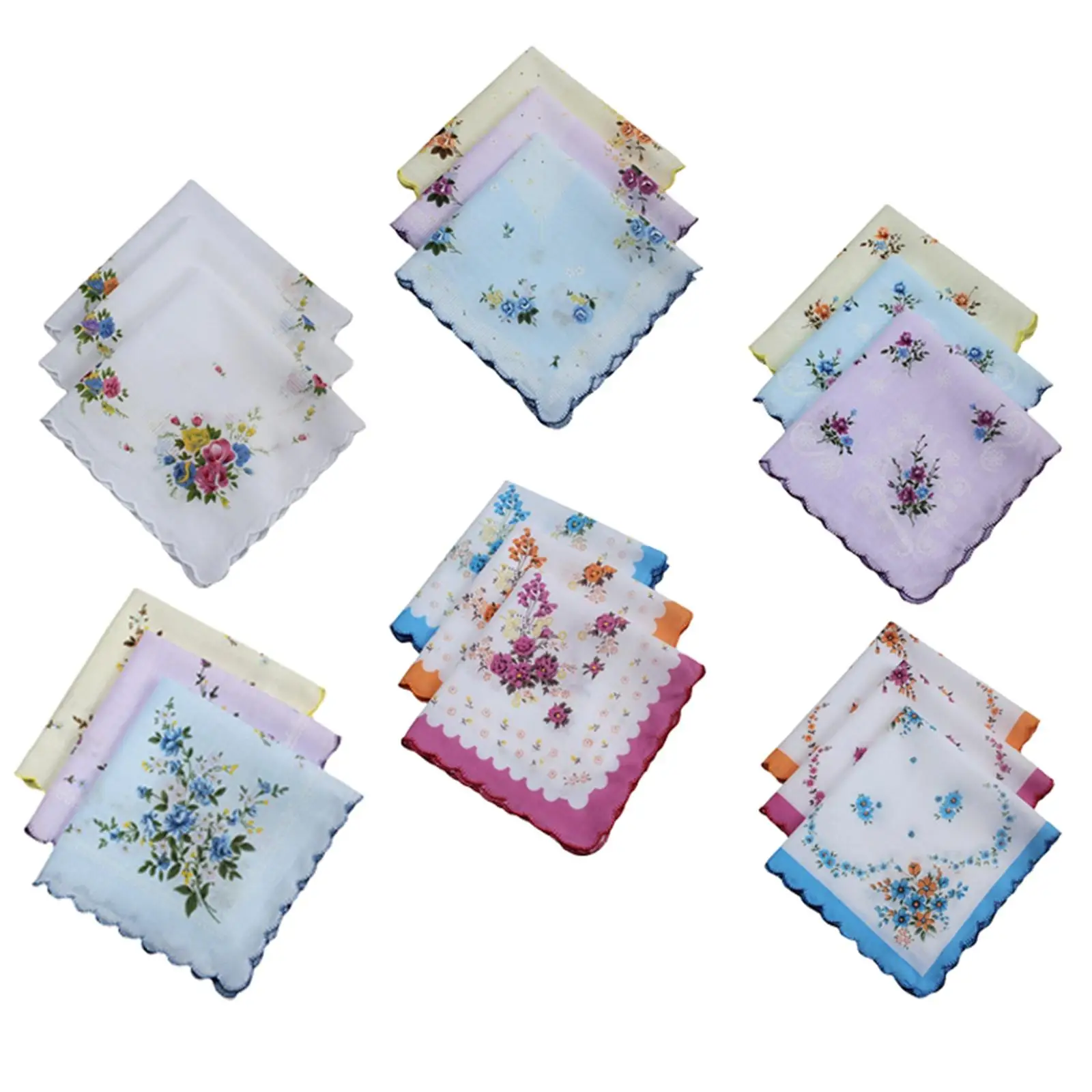 18 Pieces Flowers Print Womens Cotton Handkerchiefs Party Hankie 12x12inch