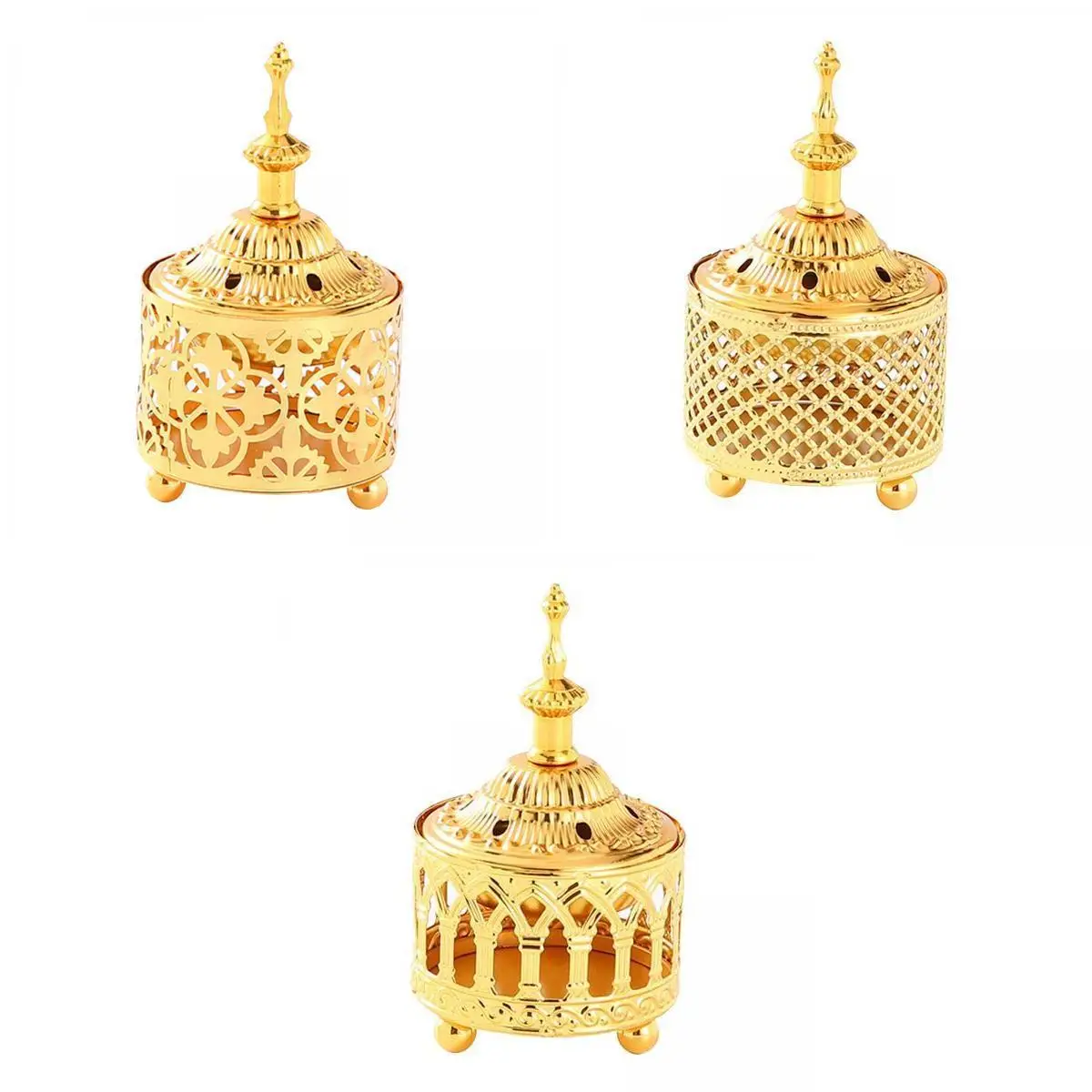 3x  Burner Design Gold Censer Candle Holder