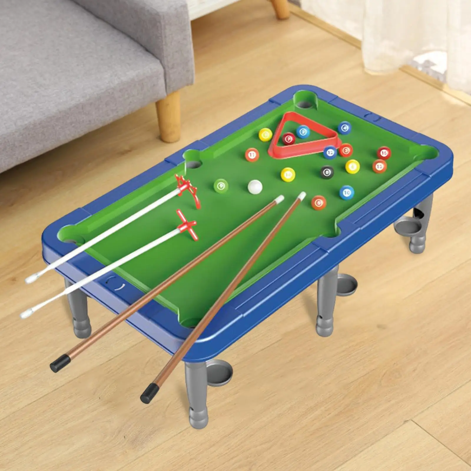 Portable Tabletop Billiards Home Use Chalk, Racking Triangle Indoor Game Toy Billiard Cues Pool Table Set for Children Family