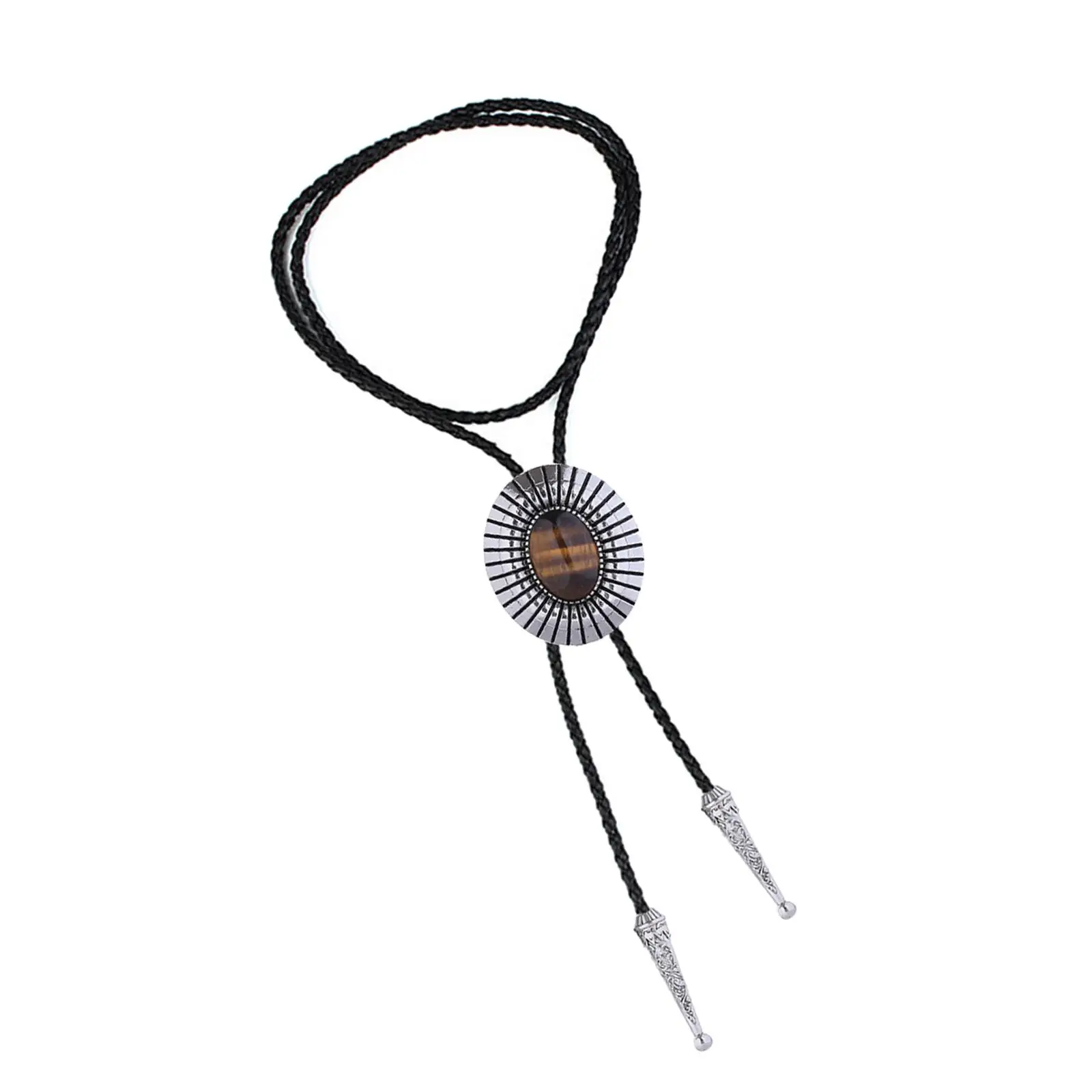 Bolo Tie Necktie Western Cowboy Adjustable Costume American Gift Vintage Oval PU Leather Necklace for Birthday Men Women