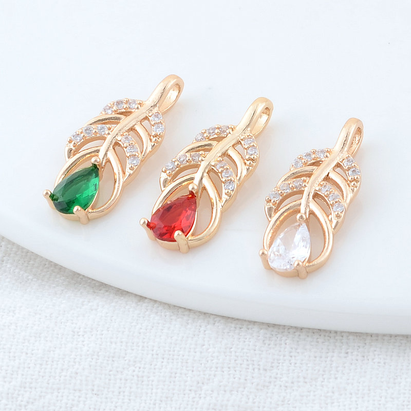 6pcs 8x20mm 14k echt vergoldet und Zirkon feder Charms Anhänger Schmuck herstellung liefert DIY Zubehör – Detail 11