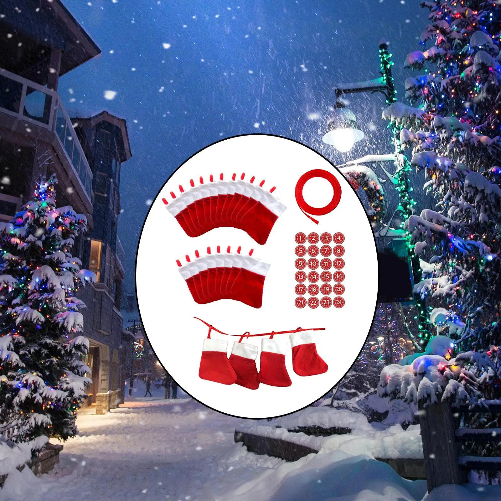 24x 24Days Advent Calendar Bags Pendant Decor Candy Fill Sacks Christmas Gift Bags Socks for Wall Hanging Kids Adult Xmas