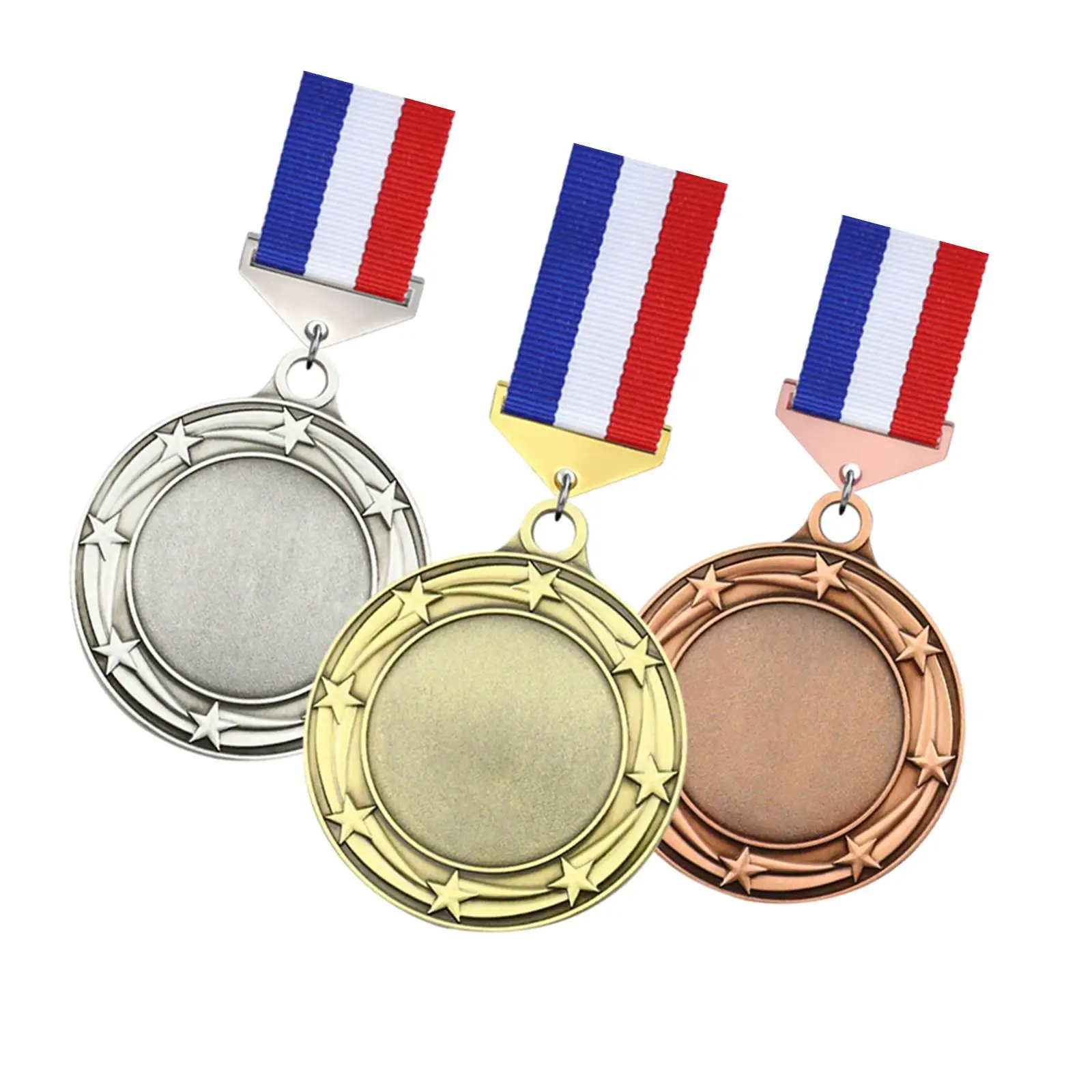 3Pcs Blank Medals Zinc Alloy Prize Gift with Ribbons Award Medals for Spelling Bees Events School Sports Baseball Softball