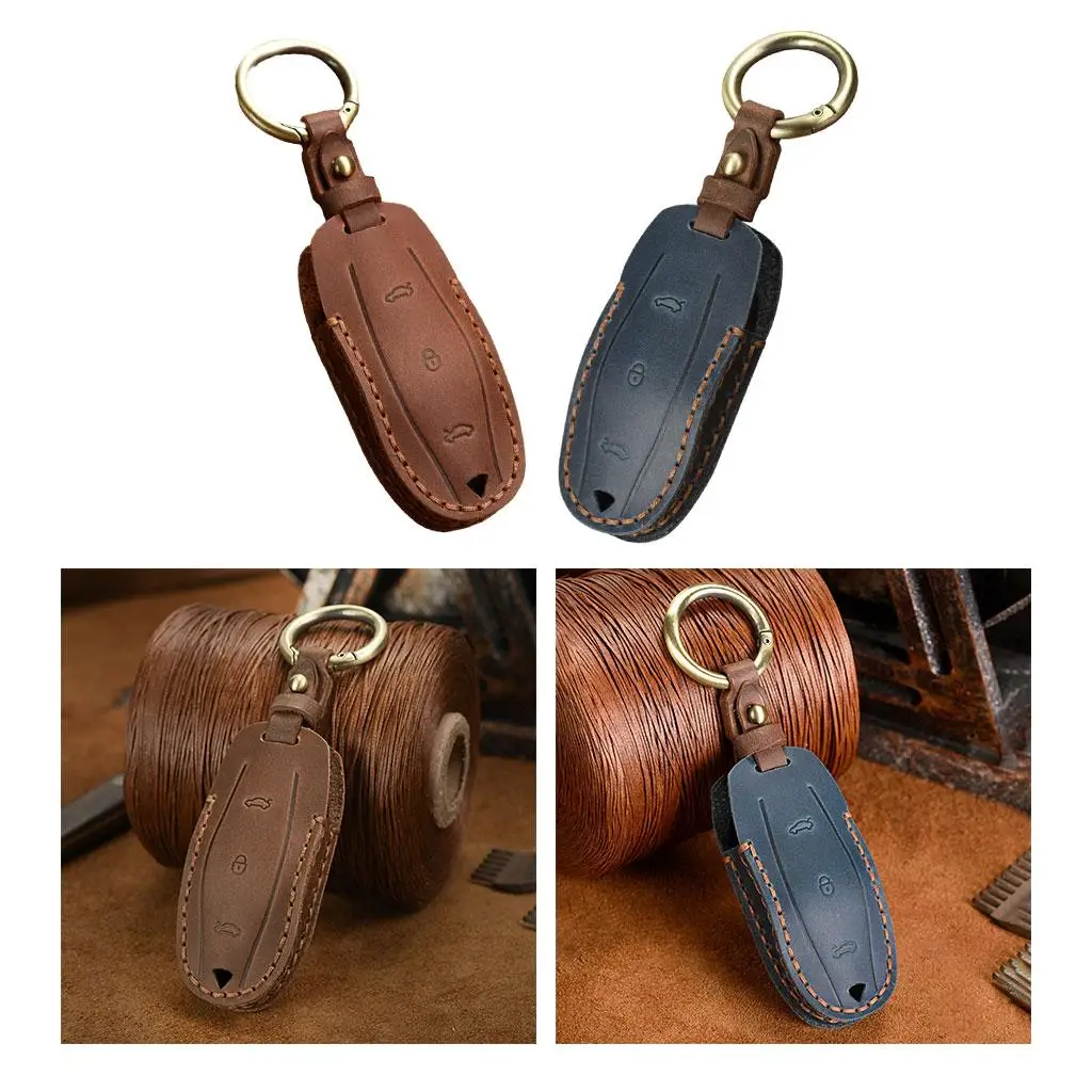 Leather  Cover Remote Control 3 Buttons Keychain Holder for   Fob   Case