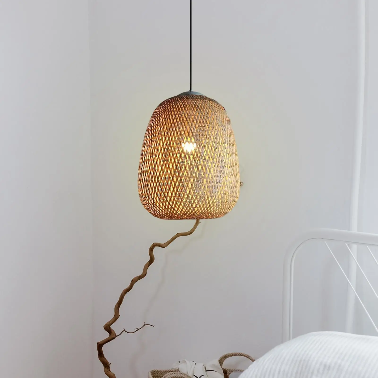 Rattan Pendant Light, Hanging Light Ceiling Lighting Fixture, Bamboo Wicker Lamp Shade, for Farmhouse Cafe Teahouse Bar
