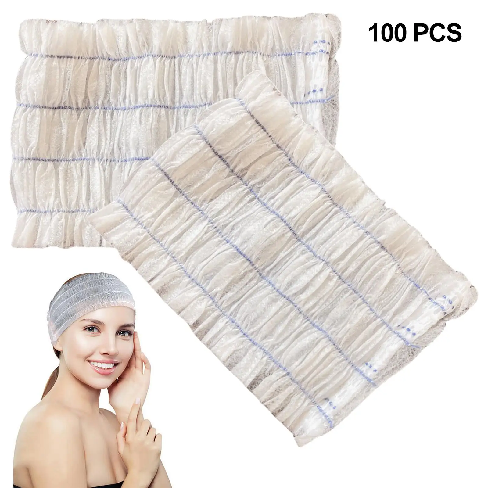 100Pcs Disposable SPA Headbands Women Girls Breathable Non Woven Soft Skin Care Hair Band for Salon Skin Care Sauna Tanning