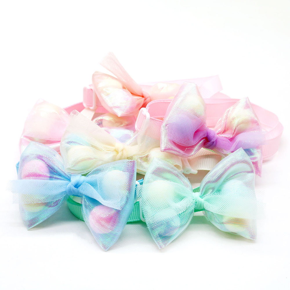 50PCS Lace Bow Ties for Small Dog Adjustable Dog Collar Cat Collar Cute Pompoms Bowties for Puppy Dog Grooming Accessories