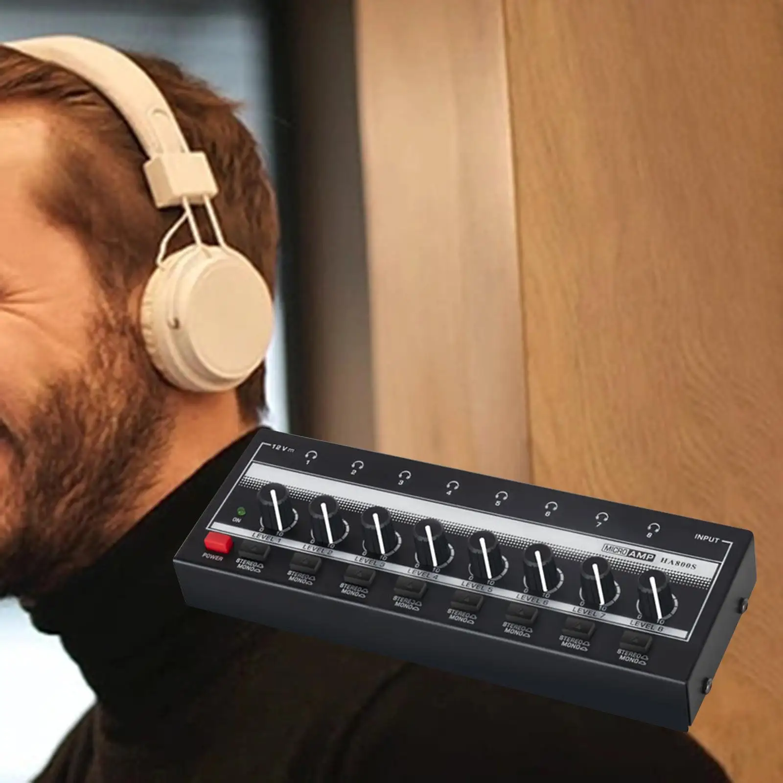 Headphone Amplifier Portable EU Adapter Low Noise Audio Amplifier 8 Output Compact for Power Amplifier Computers Active Speakers