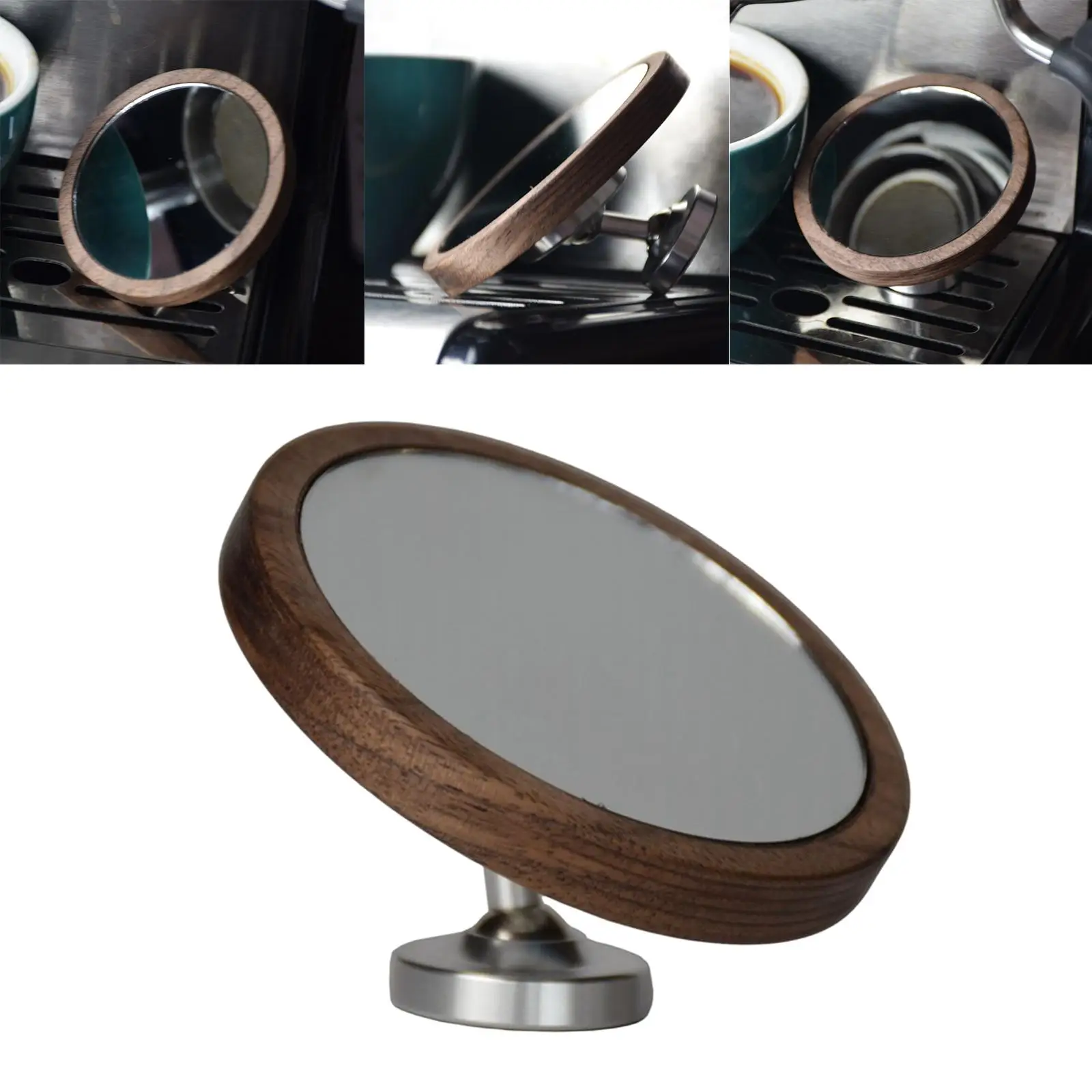  Mirror with Base Walnut Adjustable for Bottomless Portafilter