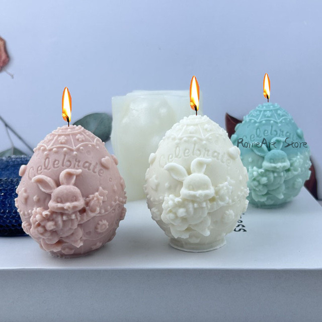 Moule à Bougie En Silicone œuf De Pâques – Forme Lapin Fleuri, Réutilisable