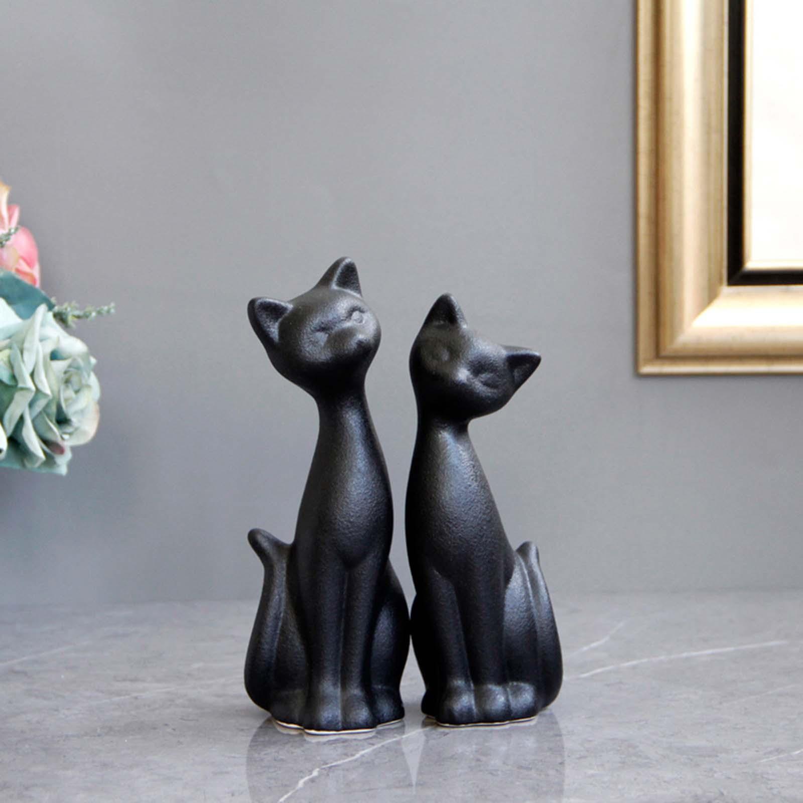 2pcs Modern Cat Statues Fireplace Kitten Figurines Bookshelf Home Decoration