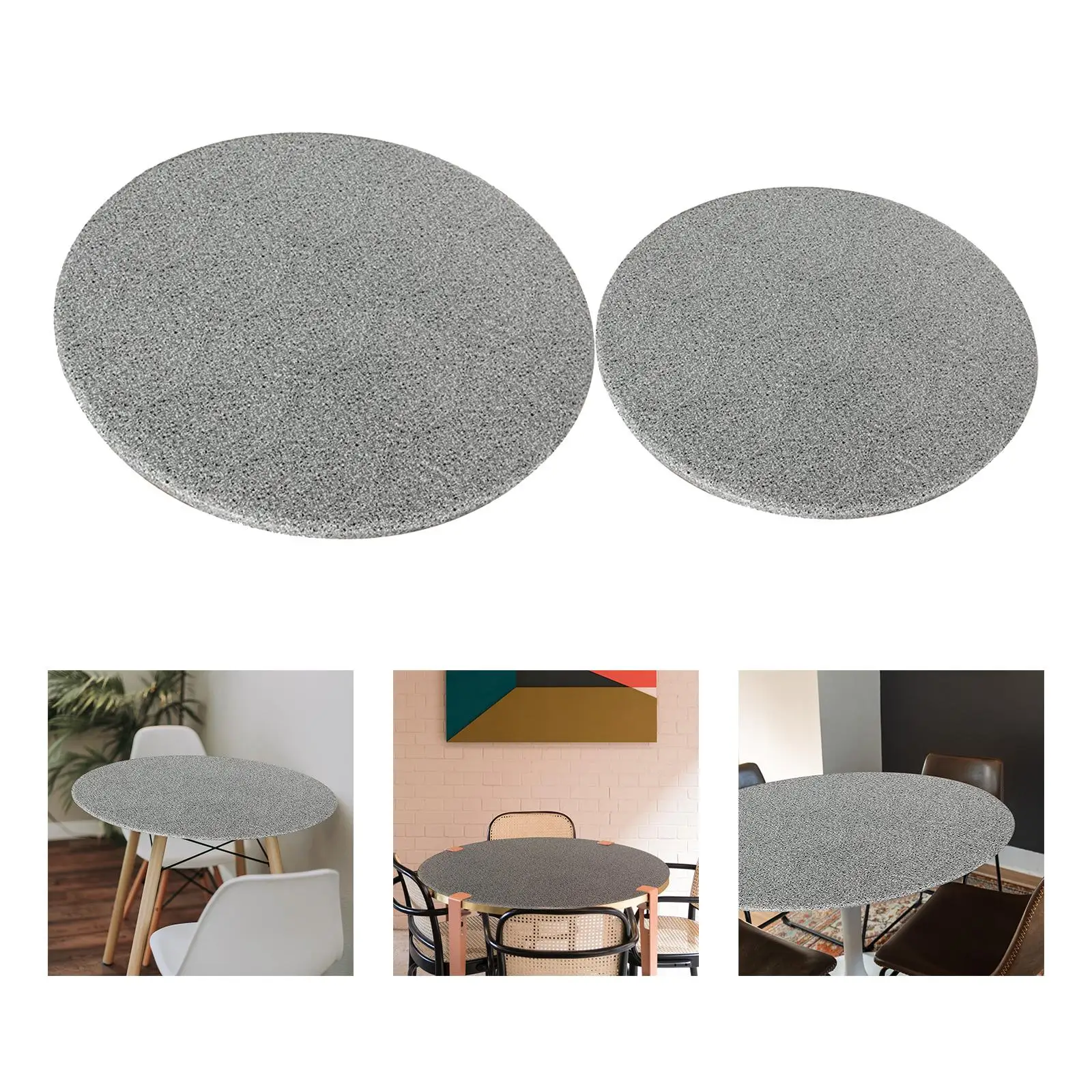 Oilproof Round Table Cloth Elasticized Table Cover Flannel Backing Granite Pattern Tablecloth for Banquet Dining Table Picnic